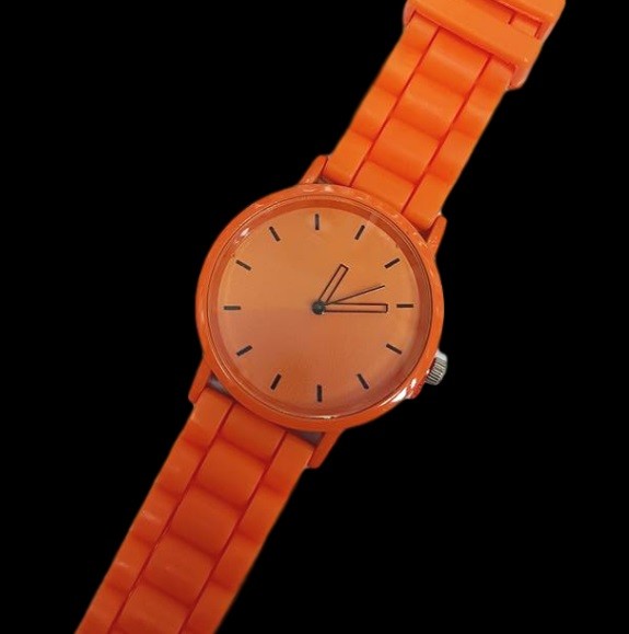 Orologio Da Polso Uomo Donna Giovani Analogico Quarzo Cinturino Gomma Aranci lac