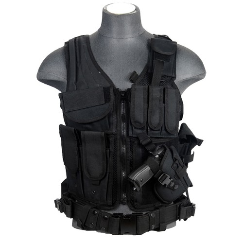 LANCER TACTICAL CROSS DRAW VEST FULLY ADJUSTABLE BLACK Airso