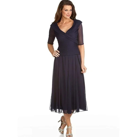 

ALEX EVENINGS Фиолетовое плиссированное платье с прозрачными рукавами и портретным воротником, Фиолетовый