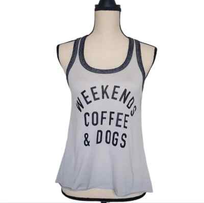 New Women's Weekends, Coffee and Dogs Grey Lightweight Tank Top Size XS
