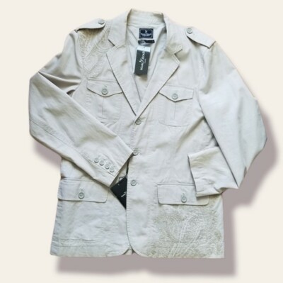 VTG Marc Ecko Tan Embroidered Linen Blazer - Large NWT