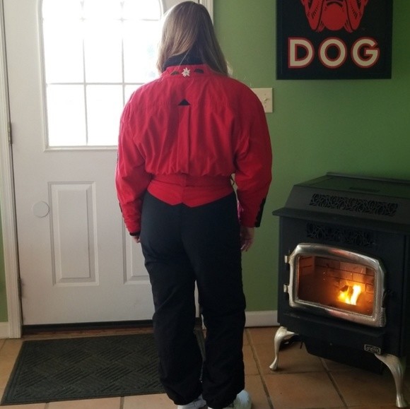 Bogner Vintage Red and Black Leaf Print Ski Suit Size 10