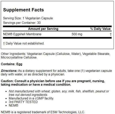 Healthy Origins Natural Eggshell Membrane 500 mg 30 Veg Caps