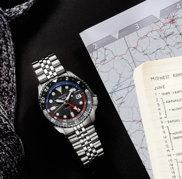 Pre-owned Seiko 5 Sports Skx Gmt Automatic 42.5 Mm Charcoal Dial Men's Watch Ssk019