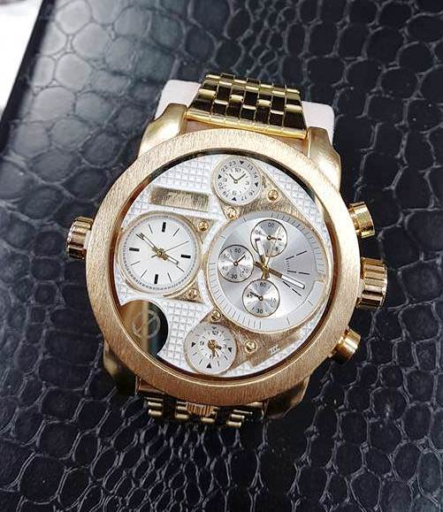 Orologio Da Polso Zcc Round Large Grande Uomo Analogico Quarzo Oro lac