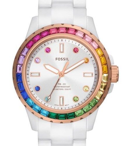 Женские керамические часы Fossil - FB-01 с тремя стрелками, белый, 37 мм