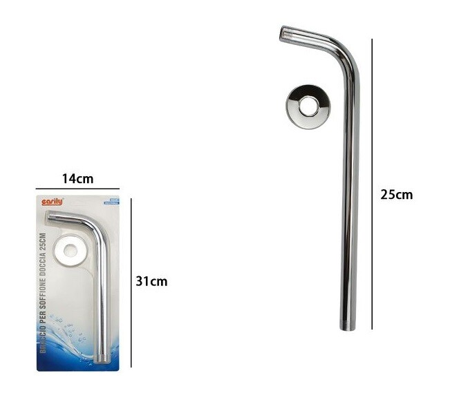 Braccio Doccia Ottone Cromato Per Soffione Arredo Bagno Universale 25cm dfh