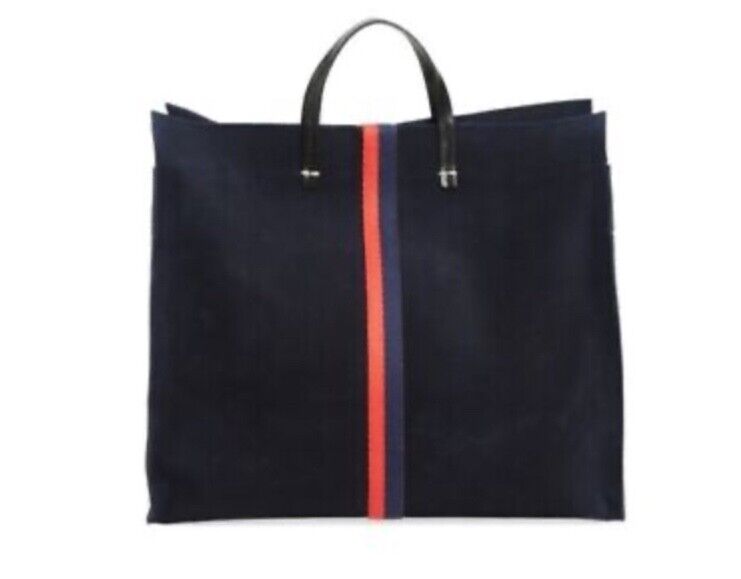 CLARE V. Simple Tote Bag Navy Blue Perforated Suede with