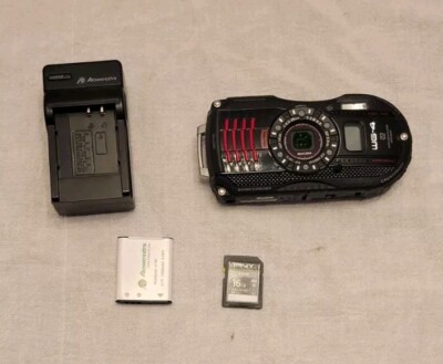 Ricoh WG-4 Waterproof Digital Camera Black/Red, Charger, Battery, SD Card