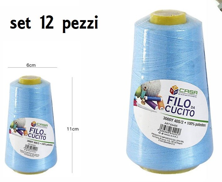 Set 12 Pz Filati A Cono Filo Poliestere Cucito 3000Y 40S/2 Azzurro 64405-30 dfh