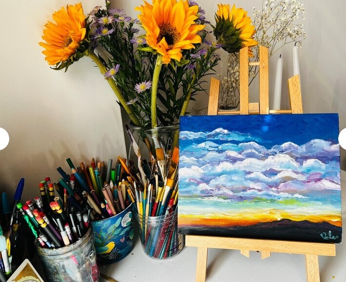 Landscape art, sky art Clouds oil painting landscape  8x10”