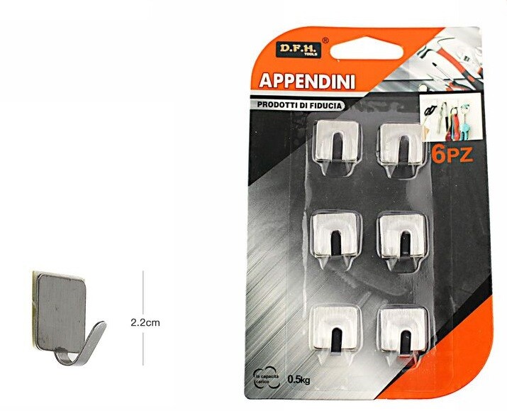 6 Pz Ganci Appendini Adesivi Parete Casa Cucina Bagno Attaccapanni Quadrati dfh