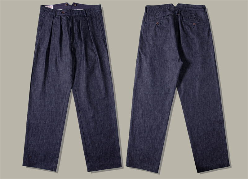 Red Tornado Naples Pleated Pants in Denim Vintage Style