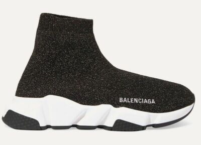 Pre-owned Balenciaga Women Speed Sock Trainer White Black Gold Lurex Runner Sneakers 41