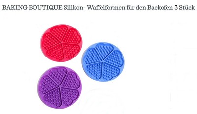 3x Silikon Waffelform Baking Boutique Mini Herzwaffeln Backofen/Mikrowelle +Buch