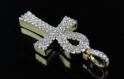 Pre-owned Jewelry Unlimited Men's 10k Yellow Gold Solid Ankh Cross Genuine Diamond Pendant 0.4 Ct 1"