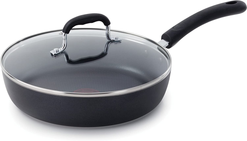 T-fal E93897 Dishwasher Safe Cookware Fry Pan with Lid, 10-Inch, Black 
