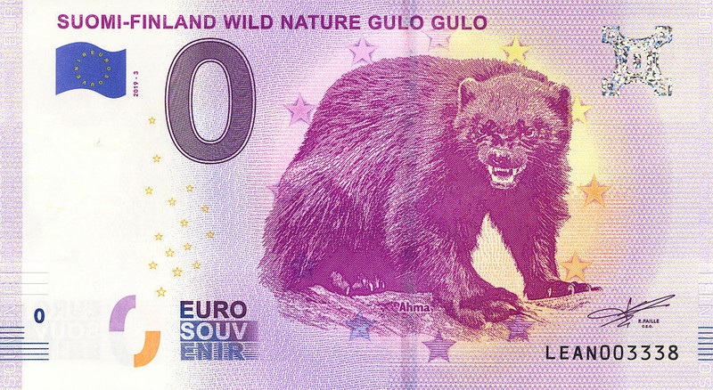 Finlande Wild Nature Gulo Gulo, Glouton, 2019, Billet Euro Souvenir