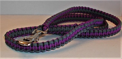 Paracord Dog Leash Heavy Duty 5' long Custom Made Acid Purple & Charcoal Gray