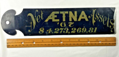 Vintage 1867 Aetna Insurance Company Tin Ledger Marker / Antique Sign