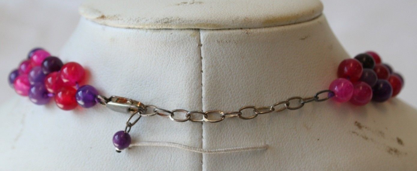 Gorgeous Multi Color Purple Pink Stones Necklace Signed AIL .925 Sterling Silver