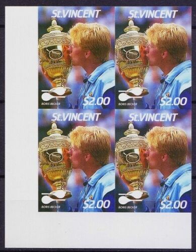 St. Vincent 1987 MNH, Boris Becker, Tennis, Sports, Imperf Blk Lt Lo Corner