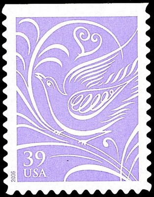 Mint CALLIGRAPHY DOVE HEART WEDDING STAMP: Spencerian Script Calligraphic Design