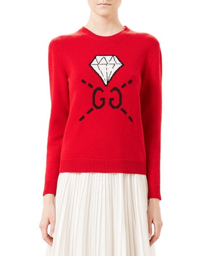 Gucci Ghost Womens GG Diamond Knit Top, Hibiscus Red size L