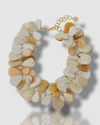 585 Nest USA Women Ivory 22 Karat Gold Plated Cow Horn Jewelry Cluster Necklace