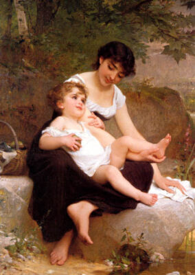 MOTHER CHILD PLAYING FRENCH PAINTING BY EMILE MUNIER REPRO 
