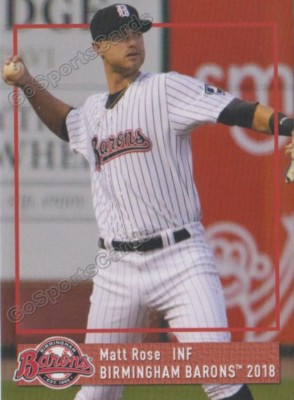 2018 Birmingham Barons Matt Rose RC Rookie White Sox
