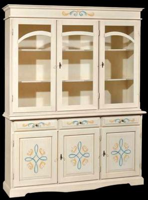 CREDENZA CRISTALLIERA  ARTE POVERA CUCINA  IN LEGNO DIPINTA  DECAPE' CON DECORI