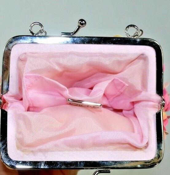 Cache Satin Sequins & Beads Purse Top Clasp Beaded Handle Evening/Prom