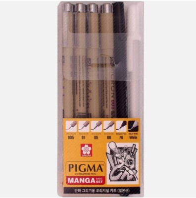 SAKURA Pigma Micron Pen Set, 01 Multi Color, Manga Basic 6 pen Set