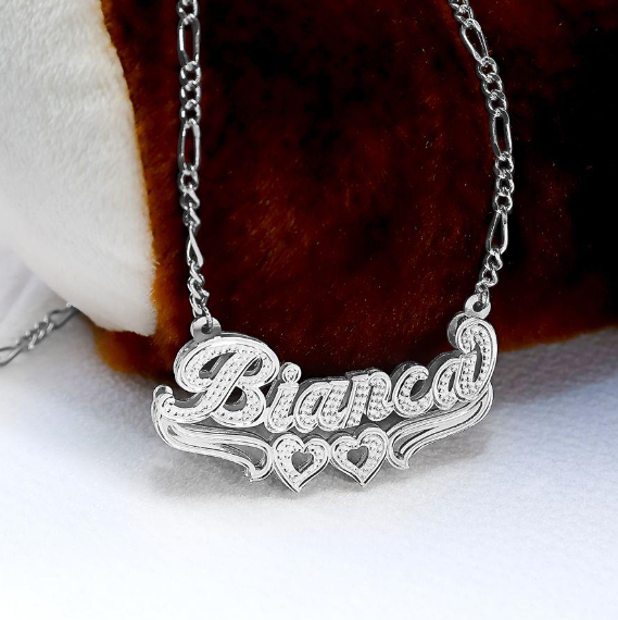 Personalized Silver & Gold Script Double Any Name Plate Necklace Free Chain 
