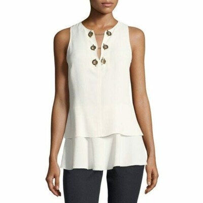 Derek Lam New NWT Tiered Grommet Gold Chain Ivory Sleeveless Top 6