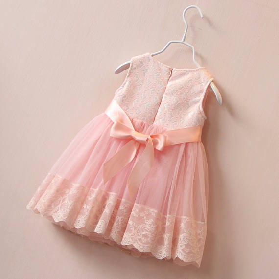 Flower girl tulle lace dress Birthday Blush Pink Easter Spring Dress
