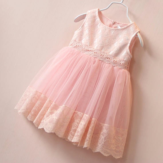 Flower girl tulle lace dress Birthday Blush Pink Easter Spring Dress