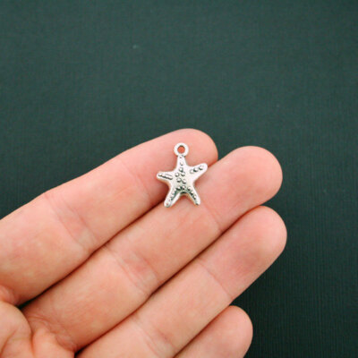 BULK 50 Starfish Charms Antique Silver Tone 2 Sided - SC781