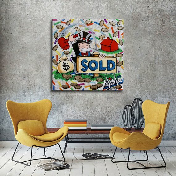 24x24" Alec Monopoly "MiMo Sold Master" New HD print on canvas rolled up print