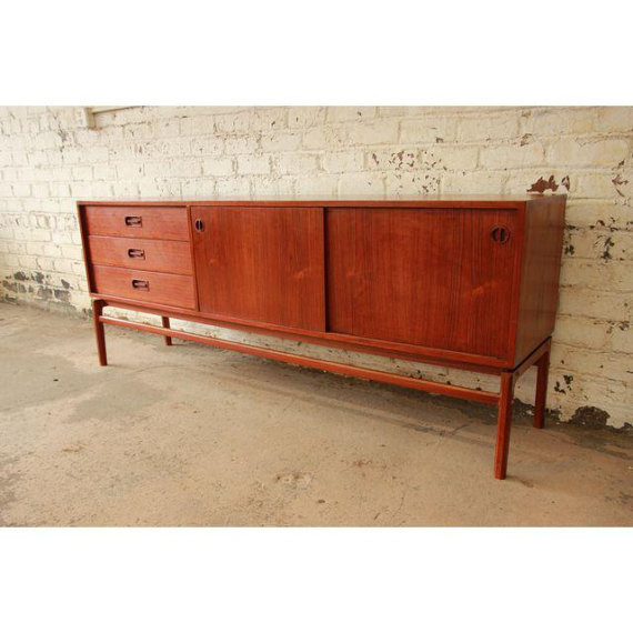 Danish Modern Teak Long Credenza in the Manner of Arne Vodder