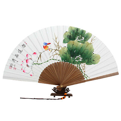 Eventail Asiatique Bambou Peinture Macramé Coréen Art Asiatique Fleur de Lotus