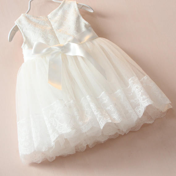 Girl off-white tulle lace dress Toddler fashion Easter flower girl dress