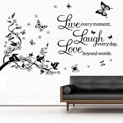 LIVE LAUGH LOVE Butterfly Vine Flower Black Wall Stickers Art Decal Mural