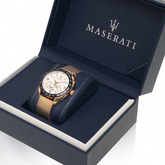 Pre-owned Maserati Traguardo R8873612011 Rose Gold Tone Mesh Strap Men's Wrist Watch Us In Rose-gold