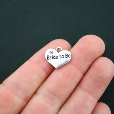 4 Bride to Be Charms Antique Silver Tone 2 Sided with Inset Rhinestone - SC4389