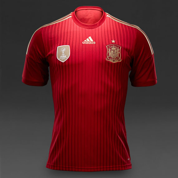 SPAIN 2014 HOME (XL, L) RED GOLD ADIDAS SHRT/SLEEVE SOCCER