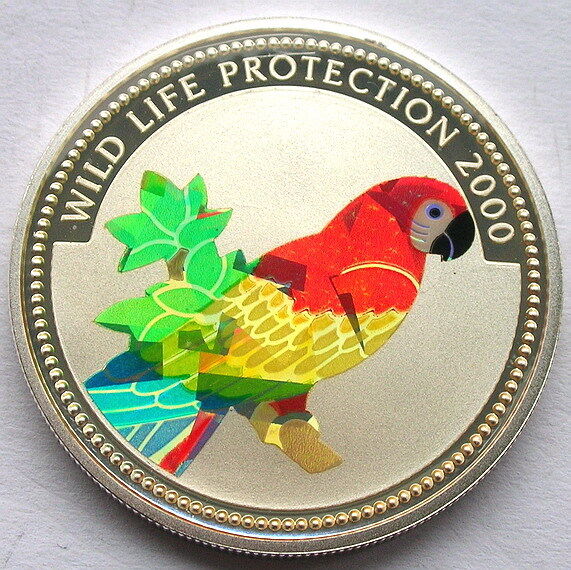 Congo 2000 Macaw10 Francs Hologram Silver Coin,Proof