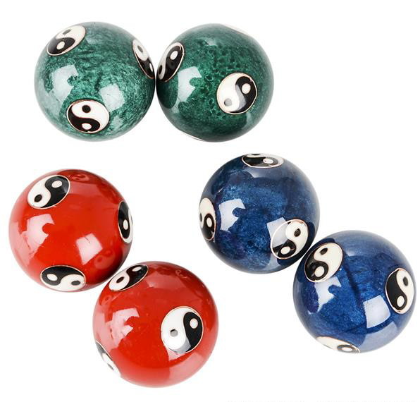CHINESE HEALTH EXERCISE STRESS BAODING BALLS RELAXATION THERAPY YIN YANG DESIGN