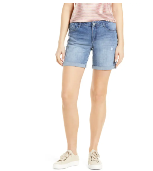 

Голубые потертые хлопковые шорты WIT - WISDOM с эластичной талией, Синий